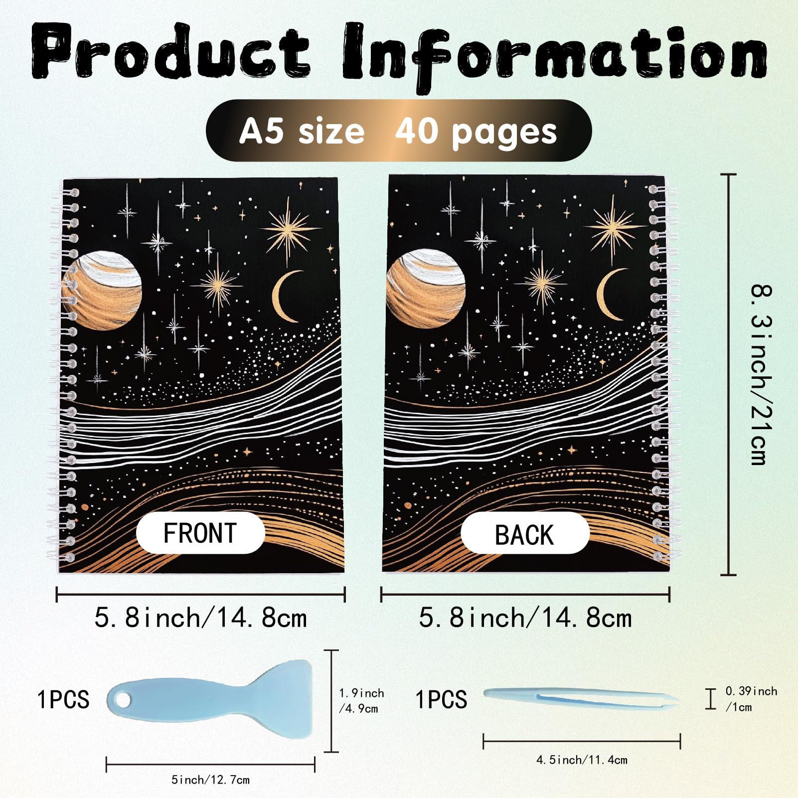 CRASPIRE 40 Sheets Reusable Sticker Book Sticker Holder Album A5 Release Paper Waterproof Planets Star Moon Blank Storage Collecting Organizer with Scraper and Tweezer for Labels Collection Supplies - Image 2