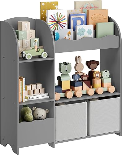 SONGMICS Organizador de juguetes y libros para niños, estantería y almacenamiento de juguetes, organizador de almacenamiento con 2 cajas de