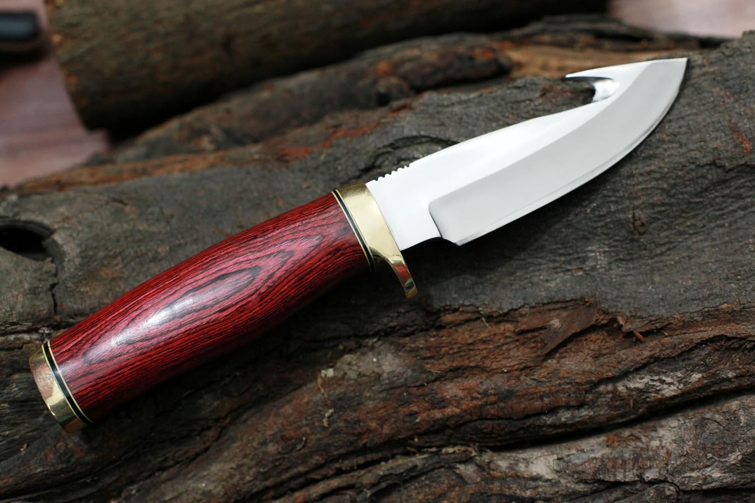 GCS Handmade D2 Steel Hunting Knife with Pakka Wood with Brass Guard Handle, Full Tang Blade, and Leather Sheath for Hunting Hunting Camping Survival EDC-GCS 928