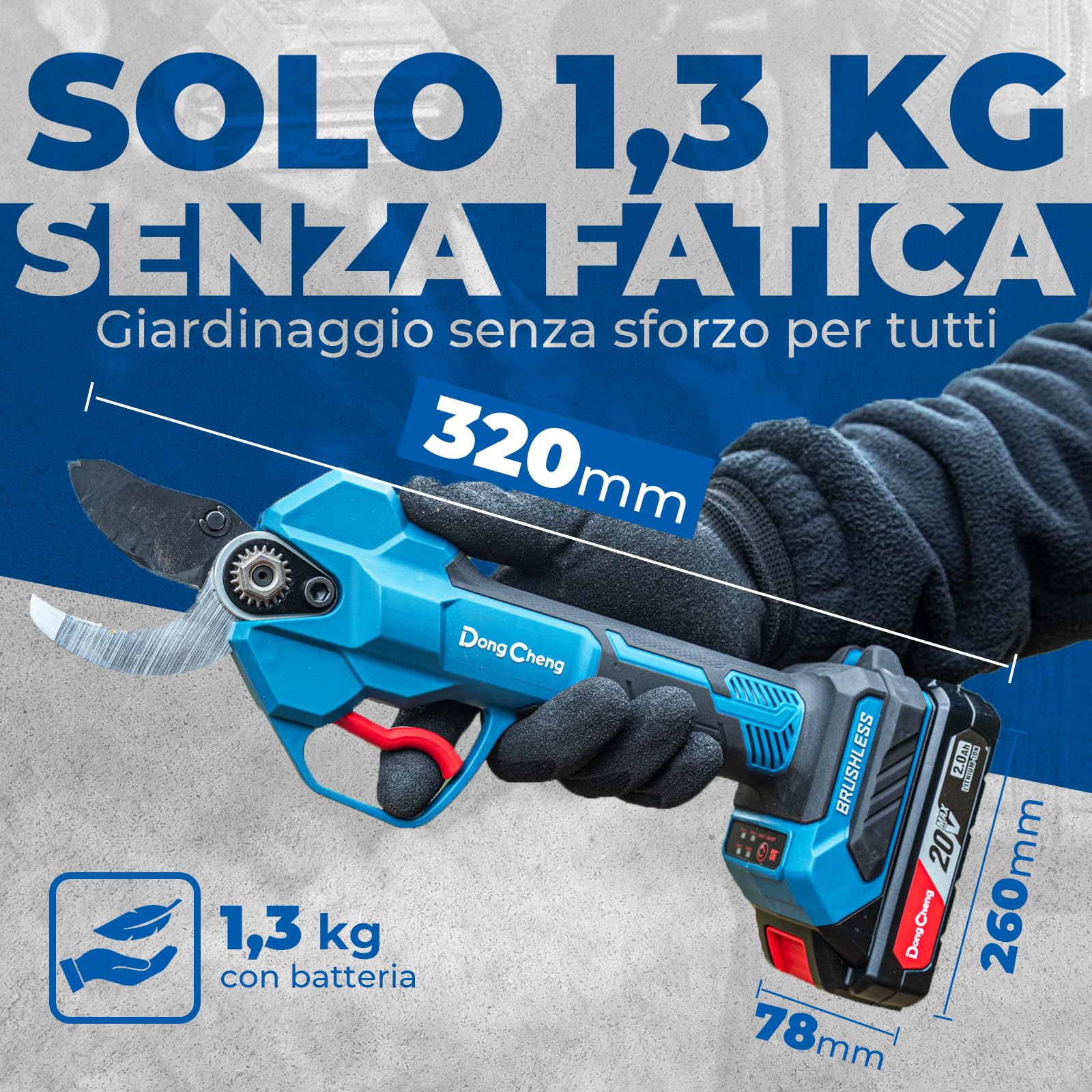 Dong Cheng Troncarami a batteria da 20 V, 4 livelli di taglio fino a 35 mm, motore professionale senza spazzole, 2 batterie da 2,0 Ah, caricatore da 2 A, lama SK5 – per alberi da frutto, giardinaggio