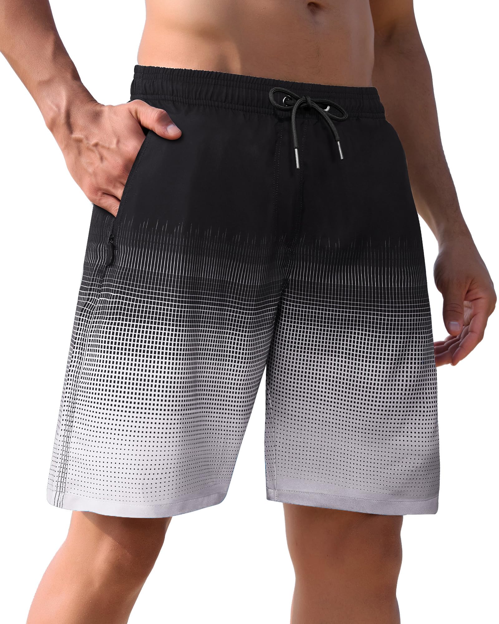 APTRO Herren Badehose Lang Badeshorts mit Mesh-Futter Schnelltrocknend Boardshorts mit Reißverschlusstaschen Sport Shorts