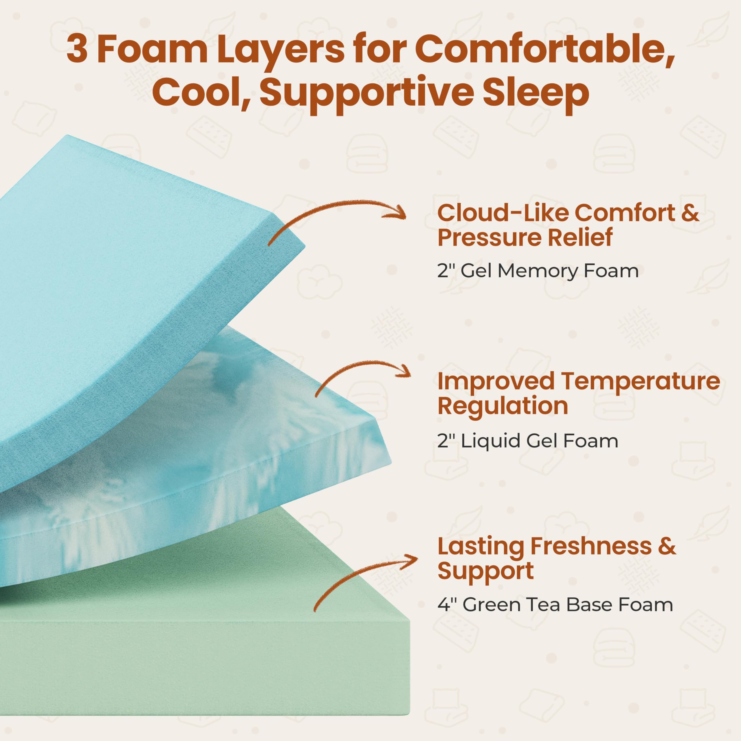 Yaheetech Twin Size Mattress 8 Inch- 3 Foam Layer Cooling Gel Memory Foam Mattresses, Green Tea for Fresher Sleep, Medium Firm, CertiPUR-US Certified,Twin Mattress in a Box — view 3