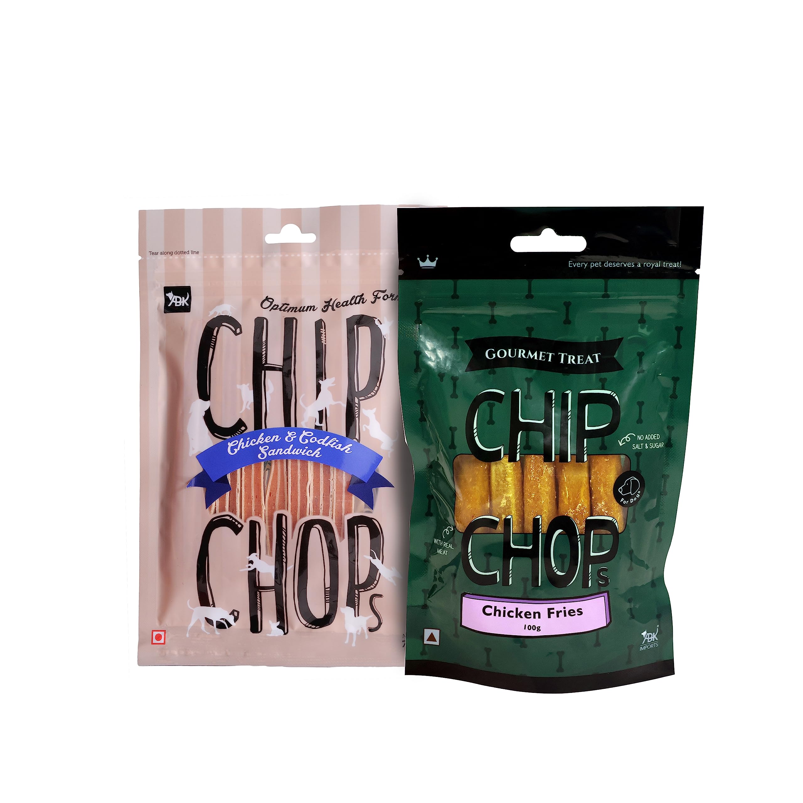 1 Chip Chops Combo of Chicken Fries Gourmet Dog Treat and 1 Chip Chops Chicken COD Fish Rolls Dog Treat Packs for All Dog Breeds and Lifestages