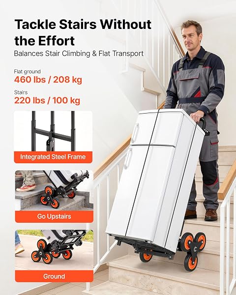 VEVOR Carrello Pieghevole per Scale Capacità di Salita Scale 100 kg, per Carichi Pesanti con Maniglia Telescopica, 6 Ruote e 2 Corde Elastiche, Carrello Saliscale per Generi Alimentari, Magazzino - 2
