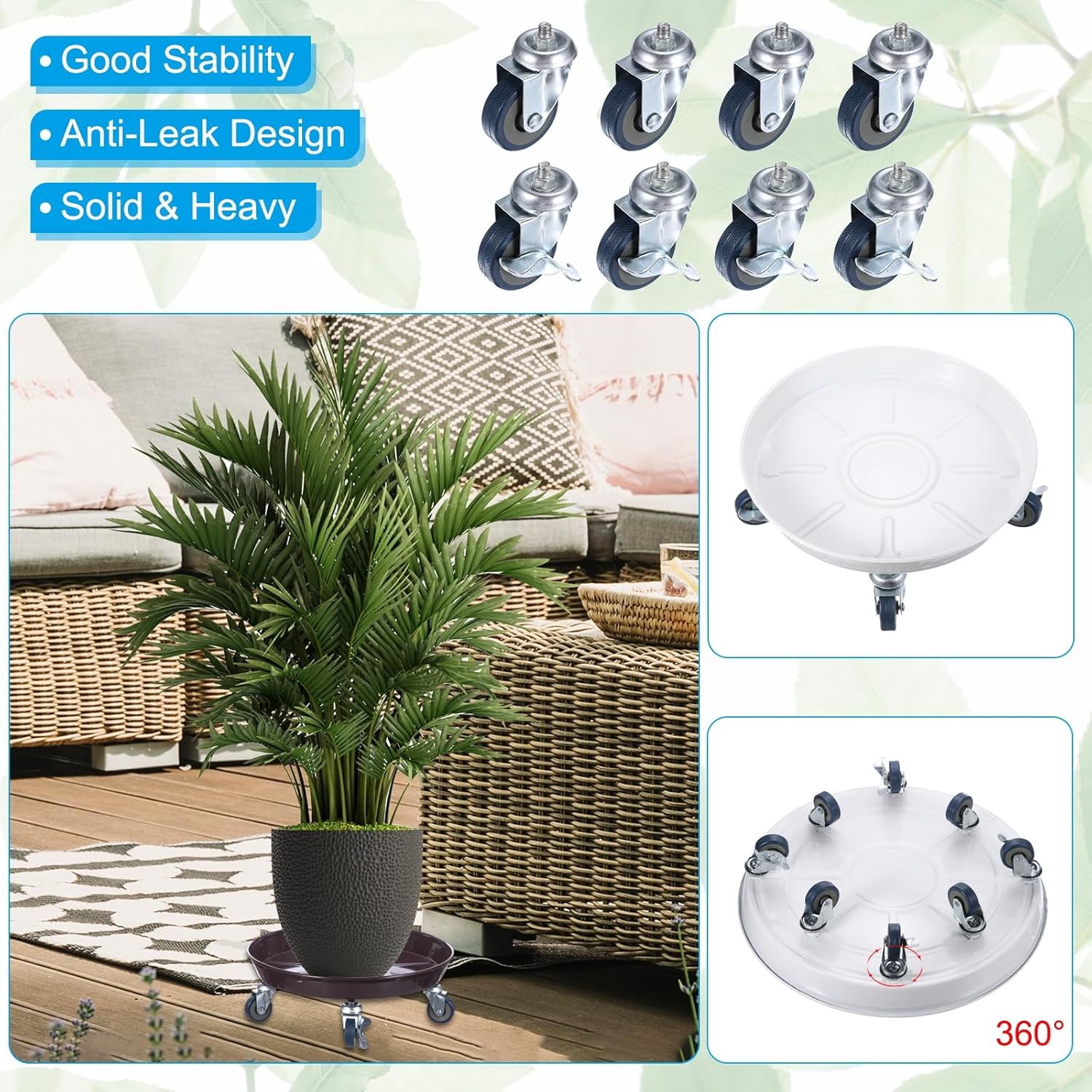 PATIKIL Planter Caddy with Wheels, 20 Inch Heavy Plant Stand with Universal Wheels Rolling Plant Mover Round Pot Trolley for Indoor Outdoor, White