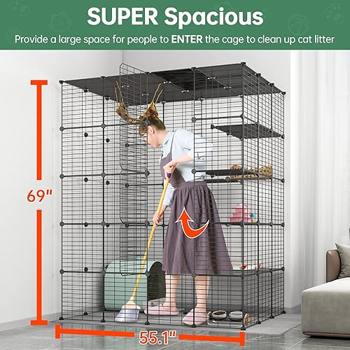 Miniatura 3 de Jaula Grande para Gatos de Interior Parque de Juegos para Gatos Jaulas de Alambre de Metal Ideal para 1-4 Gatos, 54 L x 41 A x 69 Al Pulgadas, Negro