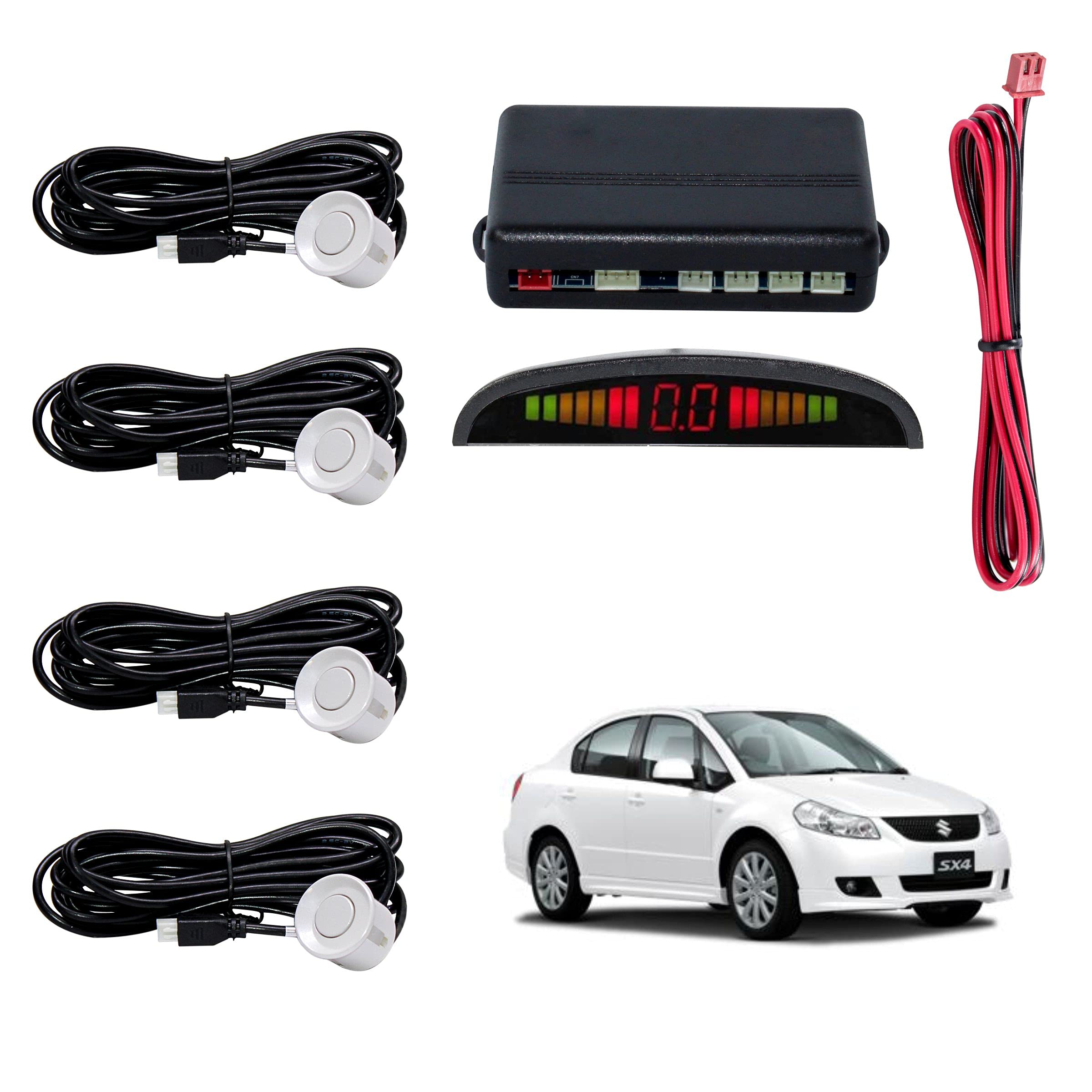 Car Reverse Parking Sensor with LED Display 4 Sensor Reverse Parking Auto Radar Detectors For Maruti Suzuki Sx4 (White)-image-47