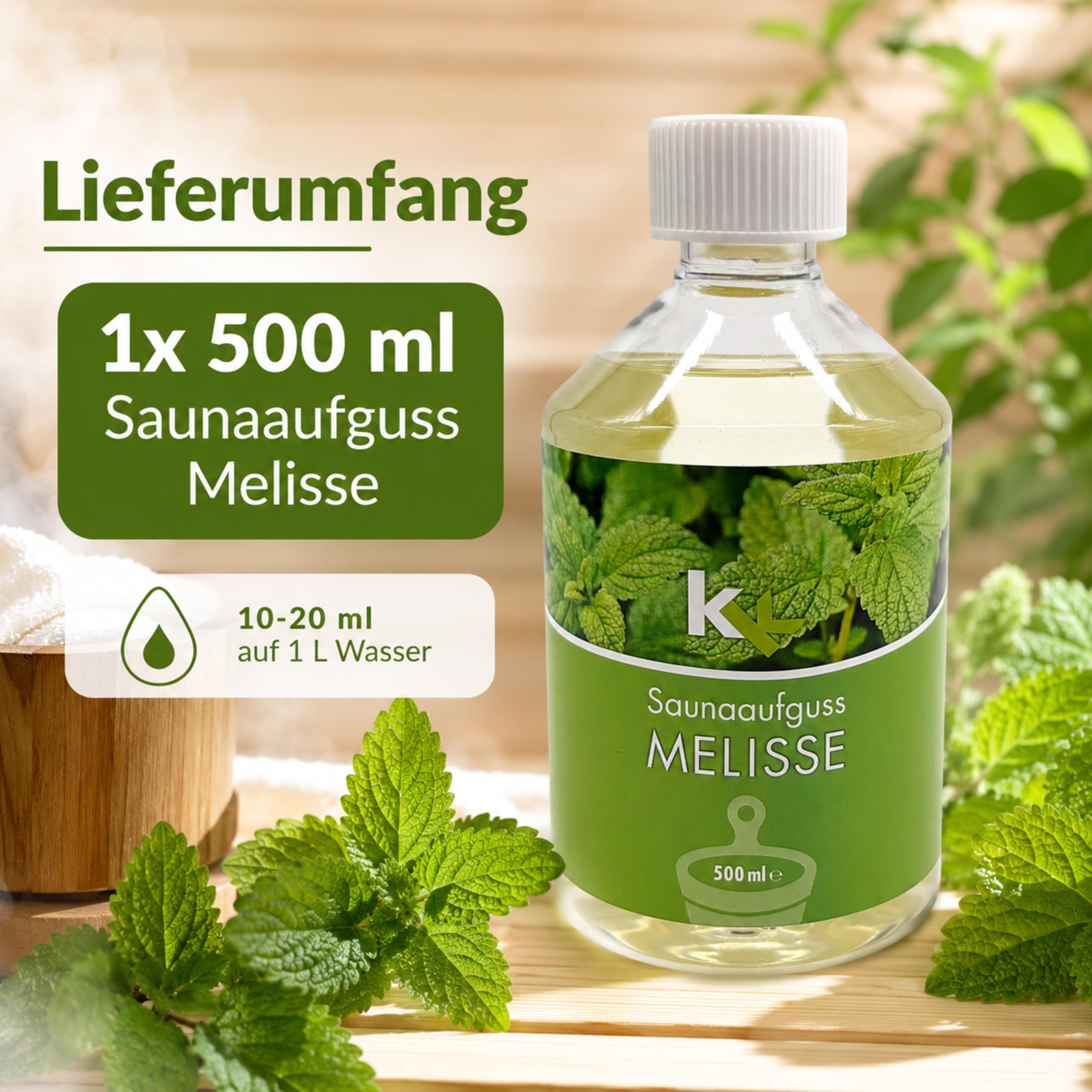 KK Sauna Aufguss Konzentrate PREMIUM | 500 ml Flasche | Made in Germany | Wellness für Zuhause | Melisse