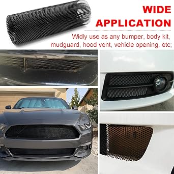 AcbbMNS 39 x 13 inch Car Grill Mesh 3x6mm Rhombic-Grid Hole, Black Aluminum Alloy Grille Mesh Sheet Automotive Grille Insert