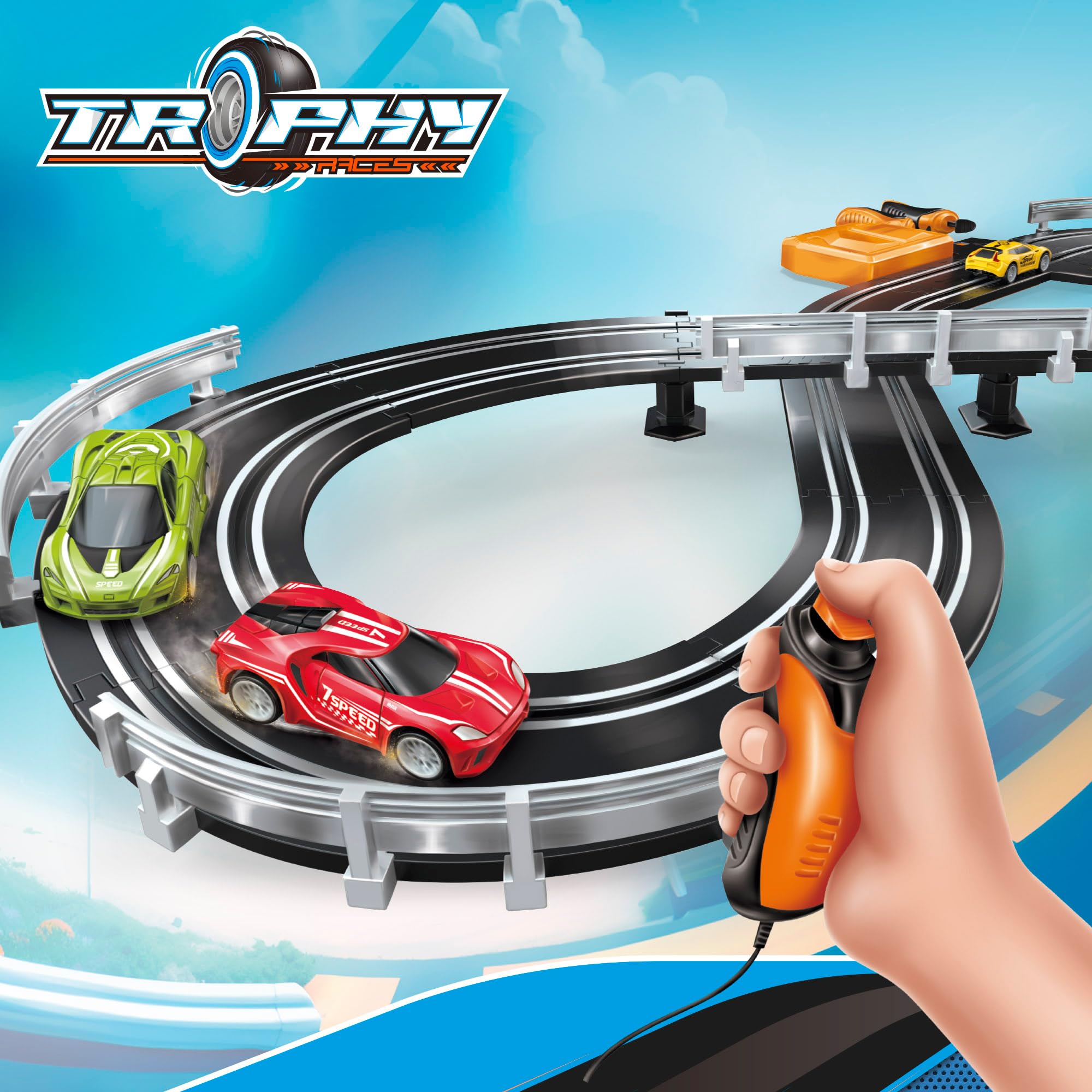 Colorbaby Speed & Go 47521 Piste de Course électrique, 2 Voitures, échelle 1:64, Taille 93 x 43 cm, Longueur 232 cm, Pistes de Voiture pour Enfants, Voiture radiocommandée, Circuit de Course, 8 Ans