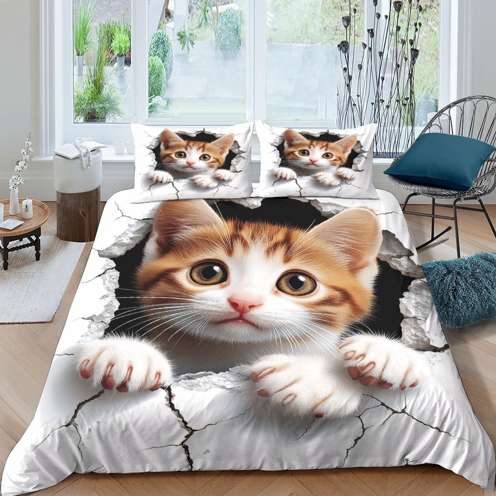 Ctjqhvkz Style-7 3D Printed Cat Breakthrough Fitted Sheet Microfiber Soft Bedroom Decor Kitten Mattress Cover For Home Dorm Single（135X200cm）