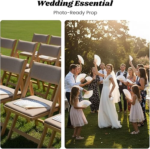 Miniatura 4 de JOHOUSE 12 abanicos de papel blanco de mano – Ventilador de mano plegable de 8.3 pulgadas, ventiladores plegables de mano para mujeres, ventilador