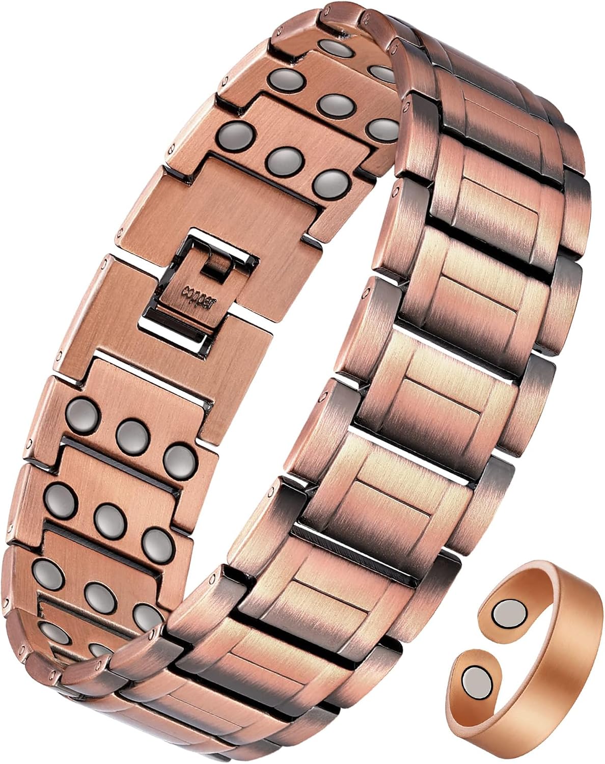 Feraco Copper Bracelets for Men,Pure Copper Magnetic Jewelry with 3 Row Neodymium Magnets,Adjustable Size,Gifts for Men