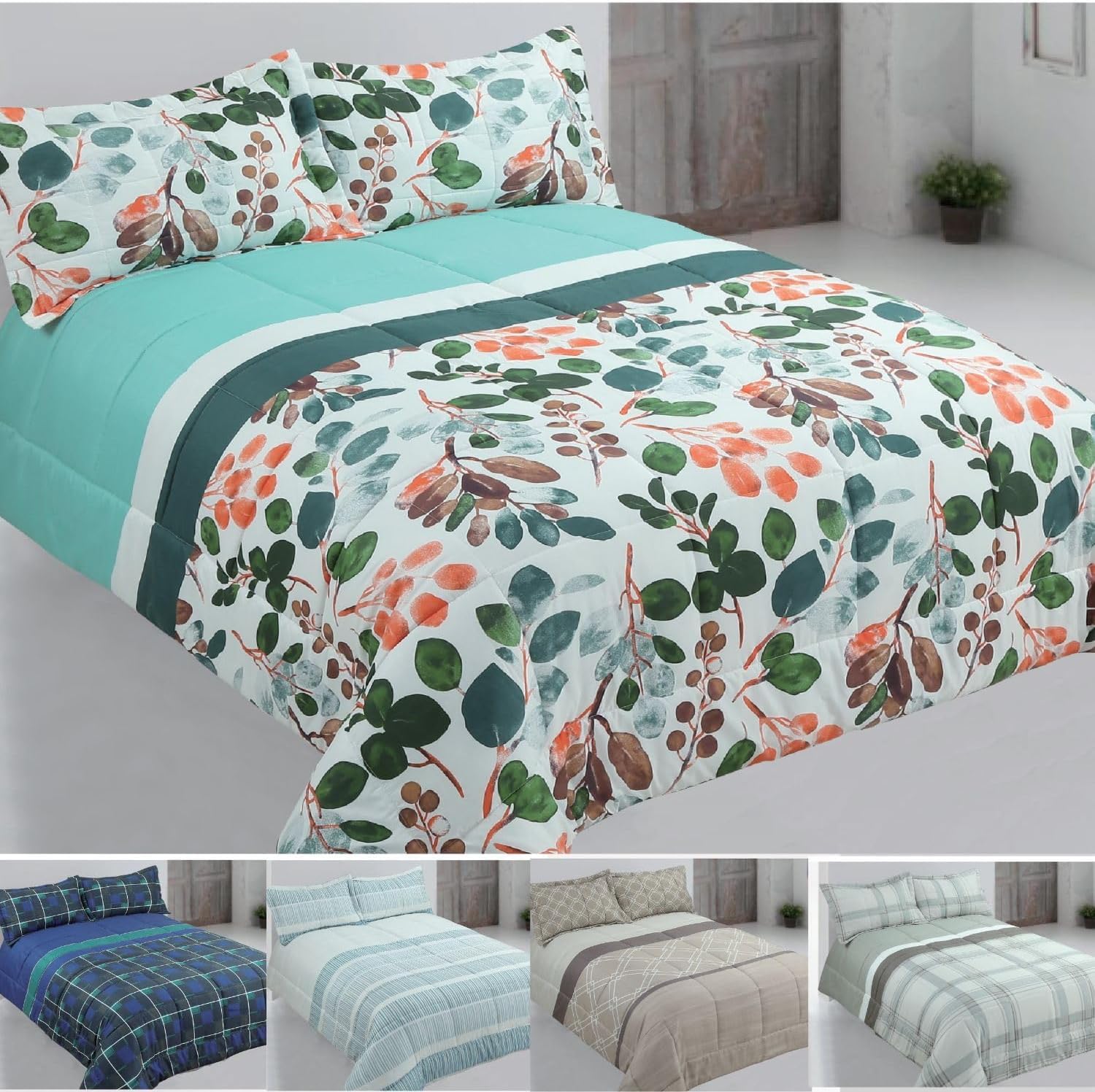 DONATELLA EDREDÓN Estampado Reversible - 105 cm., Verde-Primavera