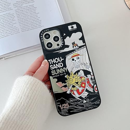 Miniatura 4 de Huamzmn - Funda para iPhone 15 Pro Anime de 6.1 pulgadas, diseño de dibujos animados japoneses, barco pirata, anime, espejo, silicona suave,