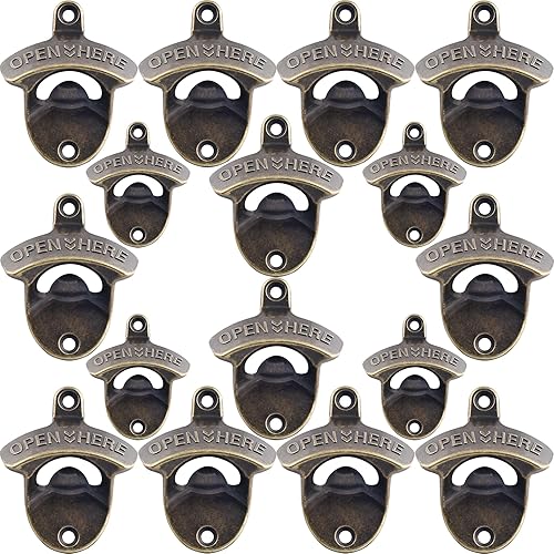 Miniatura 35 de 12 piezas de abrebotellas de bronce vintage montado en la pared, a granel, a prueba de óxido, abrebotellas de cerveza montado en poste para Bronce