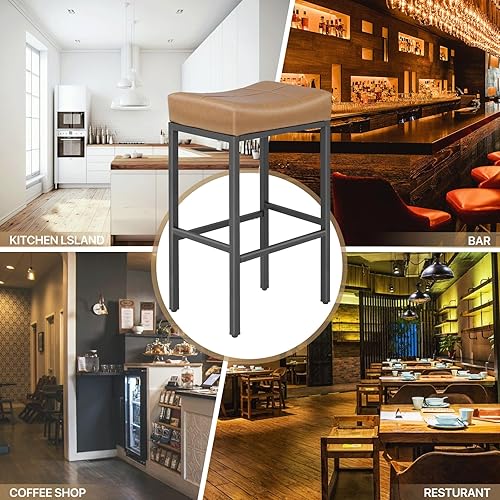 Miniatura 5 de MoNiBloom Juego de 2 taburetes de bar, 31.5 pulgadas de altura de mostrador, retro sin espalda, asiento de silla de montar de piel sintética con