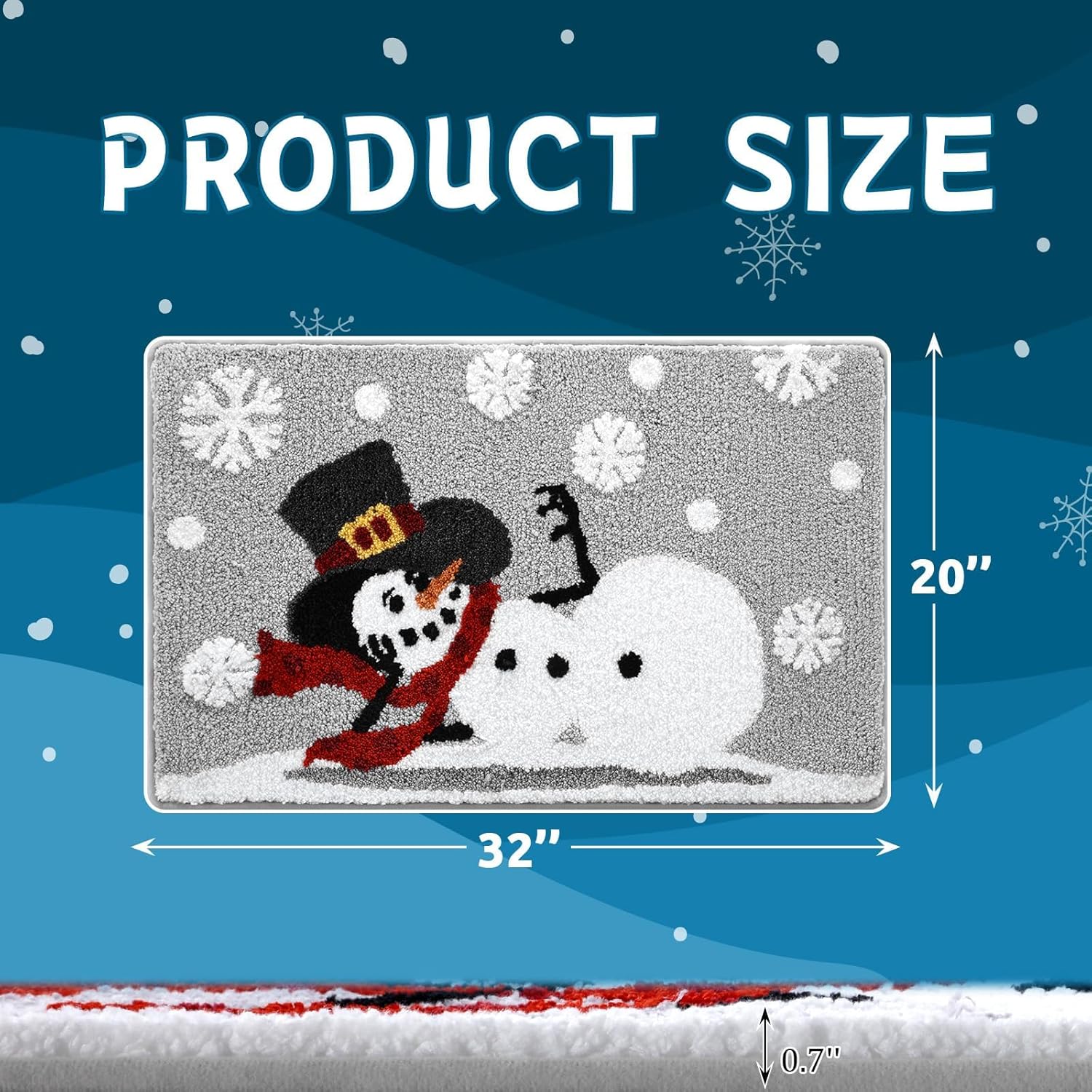 Moutina Christmas Snowman Bathroom Rug 20x32 Inch, Winter Soft and Absorbent Tufted Xmas Snowflake Bath Mat Non Slip Washable, Winter Bathroom Decor Rug Grey Holiday Decorations