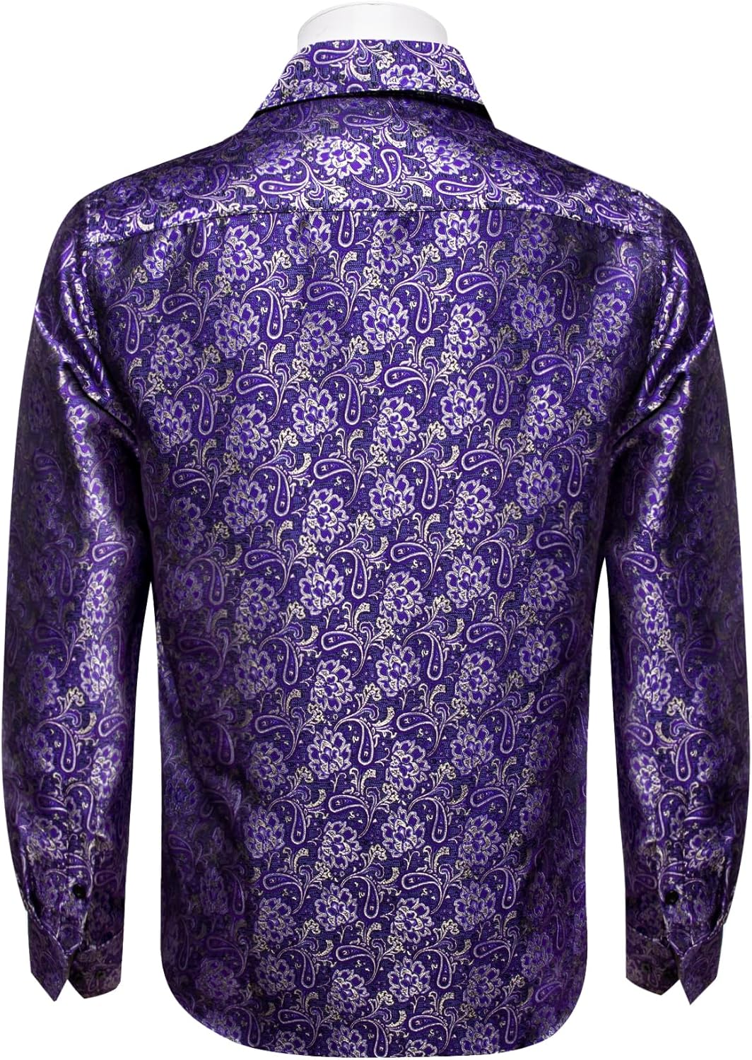 Mens Silk Paisley Dress Shirt Floral Button Down Shirt Jacquard Long Sleeve Regular Causal Wedding Party Prom Luxury - Image 3