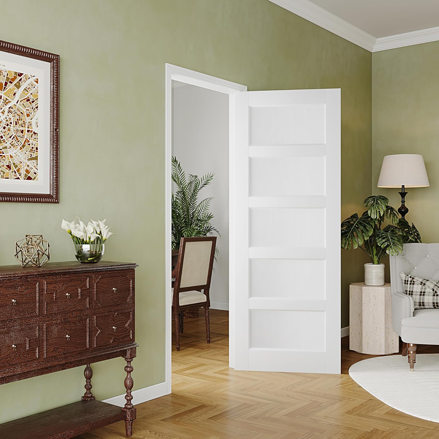 30" x 80" Interior Door, 5-Panel Pantry Door with Jamb Kits - DIY Paintable French Bedroom Door Panels for Home （Hinges and Handles not Included）