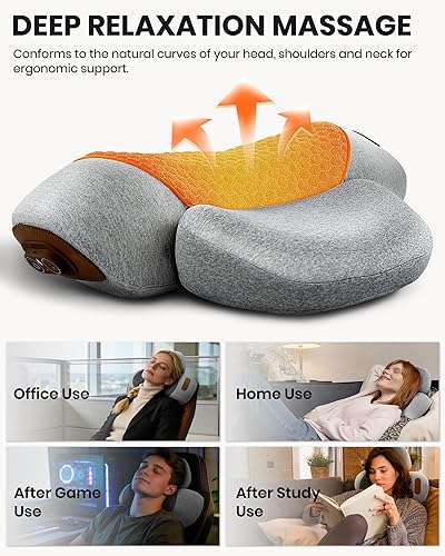Vista 4 de Almohada masajeadora de cuello 3 en 1 – Almohada cervical masaje joroba de cuello para alivio del dolor de hombro, masajeador de espalda y hombros
