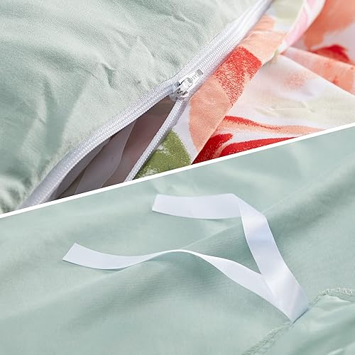 Miniatura 6 de SLEEP ZONE Juego de funda de edredón con estampado floral de 4.23 ozm, ultra suave, cierre de cremallera, lazos en las esquinas, flor de melocotón,