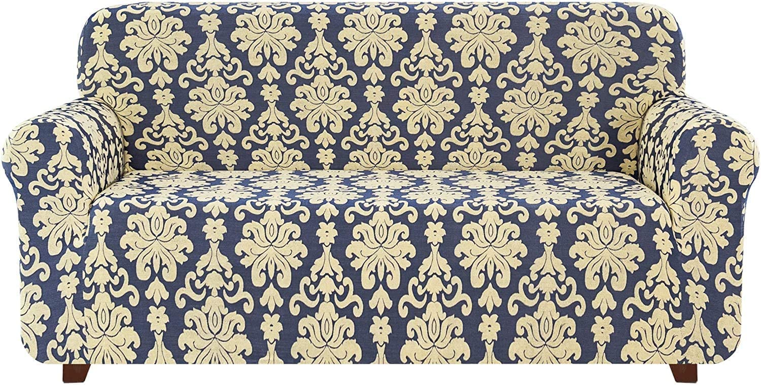 SPOUR Universal Sofa Slipcovers 1-Piece Set, Jacquard Damask Stretch Sofa Slipcover Armchair Slipcovers 1 2 3 4 Seater Polyester Spandex Floral Pattern Couch Cover for Pets, Royal Blue
