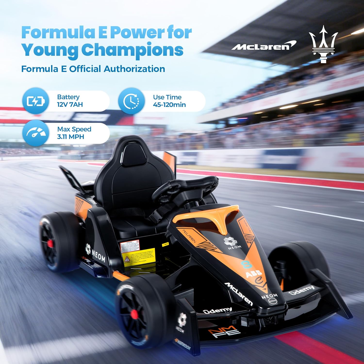 Licensed Formula E 12V Go Kart for Kids for Ages 3-8, 550W Motors Electric Kids Go Cart Ride On Car with 3-Speed Parent Remote Control,Shock-Absorbing Spring,Soft Start/Stop(Vibrant Orange)