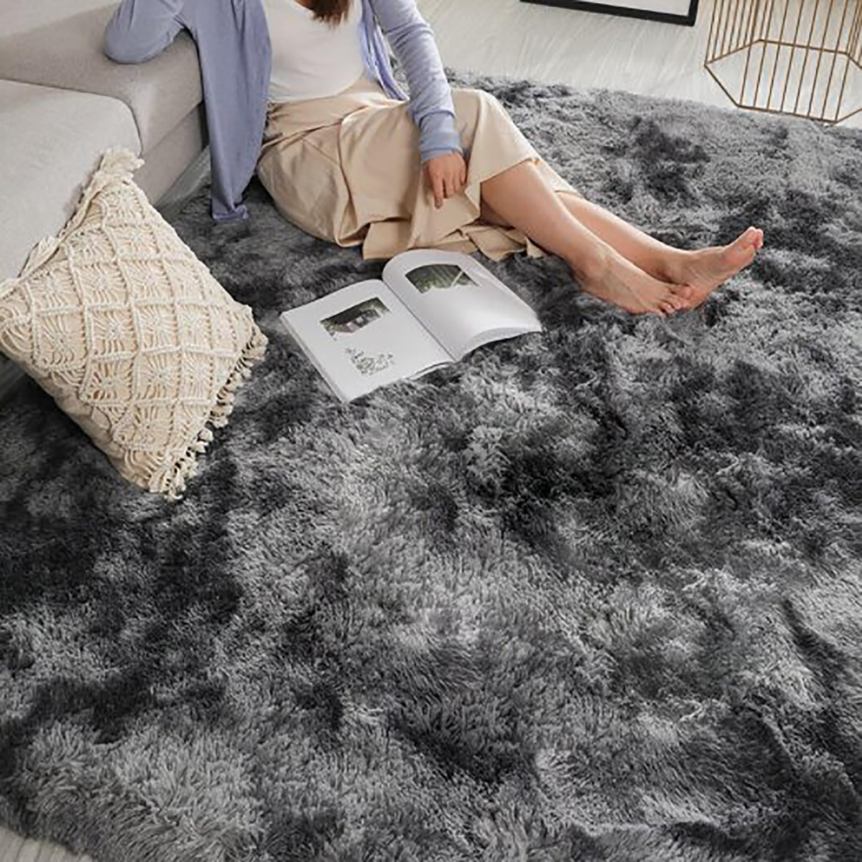 Teppich Wohnzimmer 280 x 400 cm rutschfest Waschbar Flauschig Moderne Deko Waschbarer Teppich Wohnzimmer Uni Modern Schlafzimmer Deko Fürs Schlafzimmer Kinderzimmer, Dunkelgrau