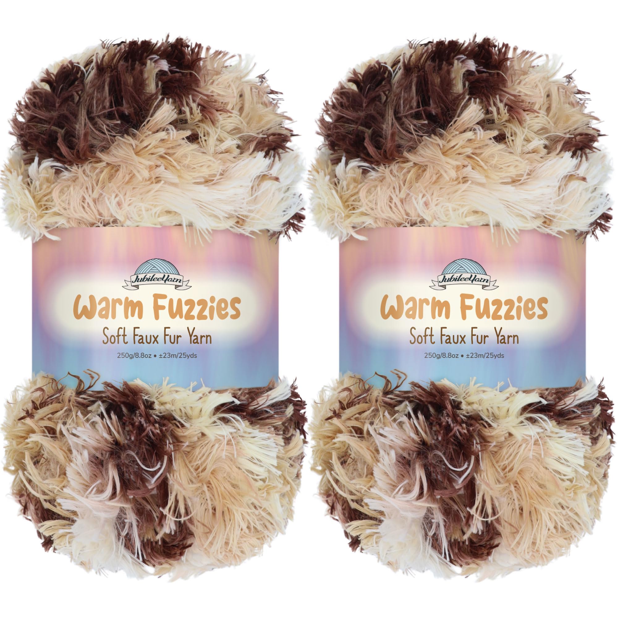 BambooMN Chunky Fluffy Soft Fur Variegated Eyelash Yarn - 100% Polyester - Caramel- 2 Skeins