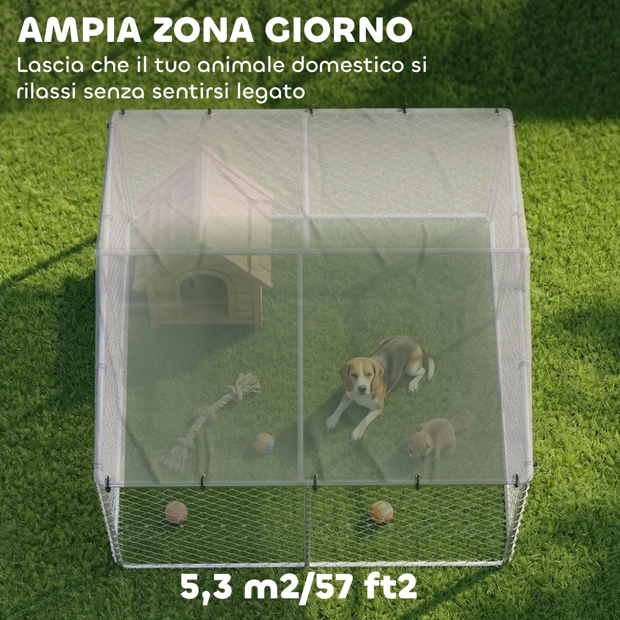 PawHut Kennel Gabbia per Cani da Esterno Grande, Box Recinto per Cani con Tetto Anti-UV Impermeabile Rimovibile, Porta Reversibile, Doppia Chiusura Antifuga, in Acciaio Zincato, 230x230x170cm, Argento