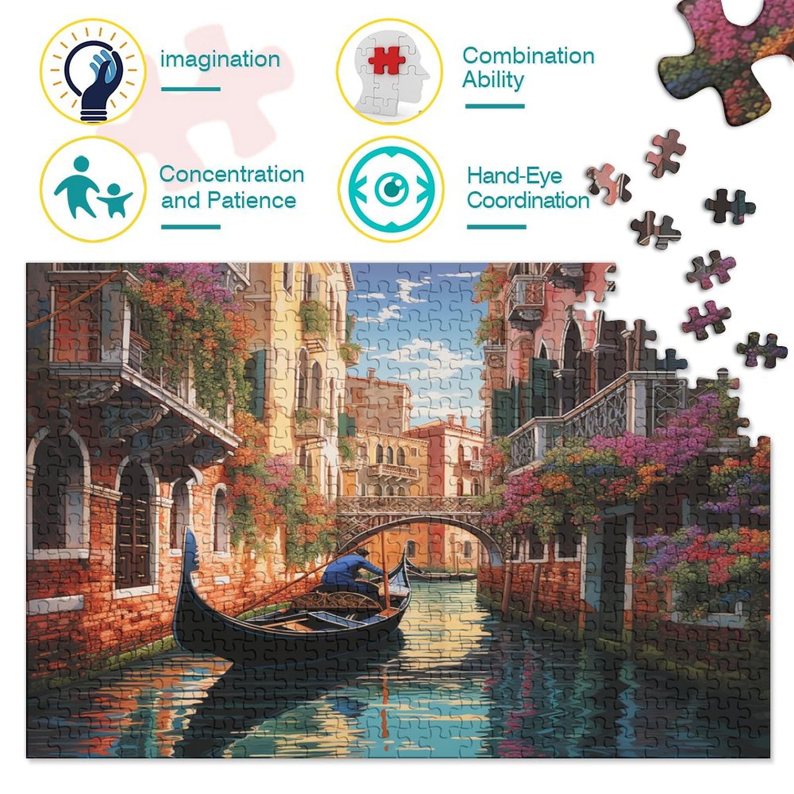Venice Water City Puzzle 1000 sztuk dla dorosłych Puzzle Gra Edukacyjna Dla Dorosłych Wyzwanie Zabawka Puzzle Wyzwanie Prezent Dla Wszystkich Kobiet I Mężczyzn 1000 sztuk (75 x 50 cm)