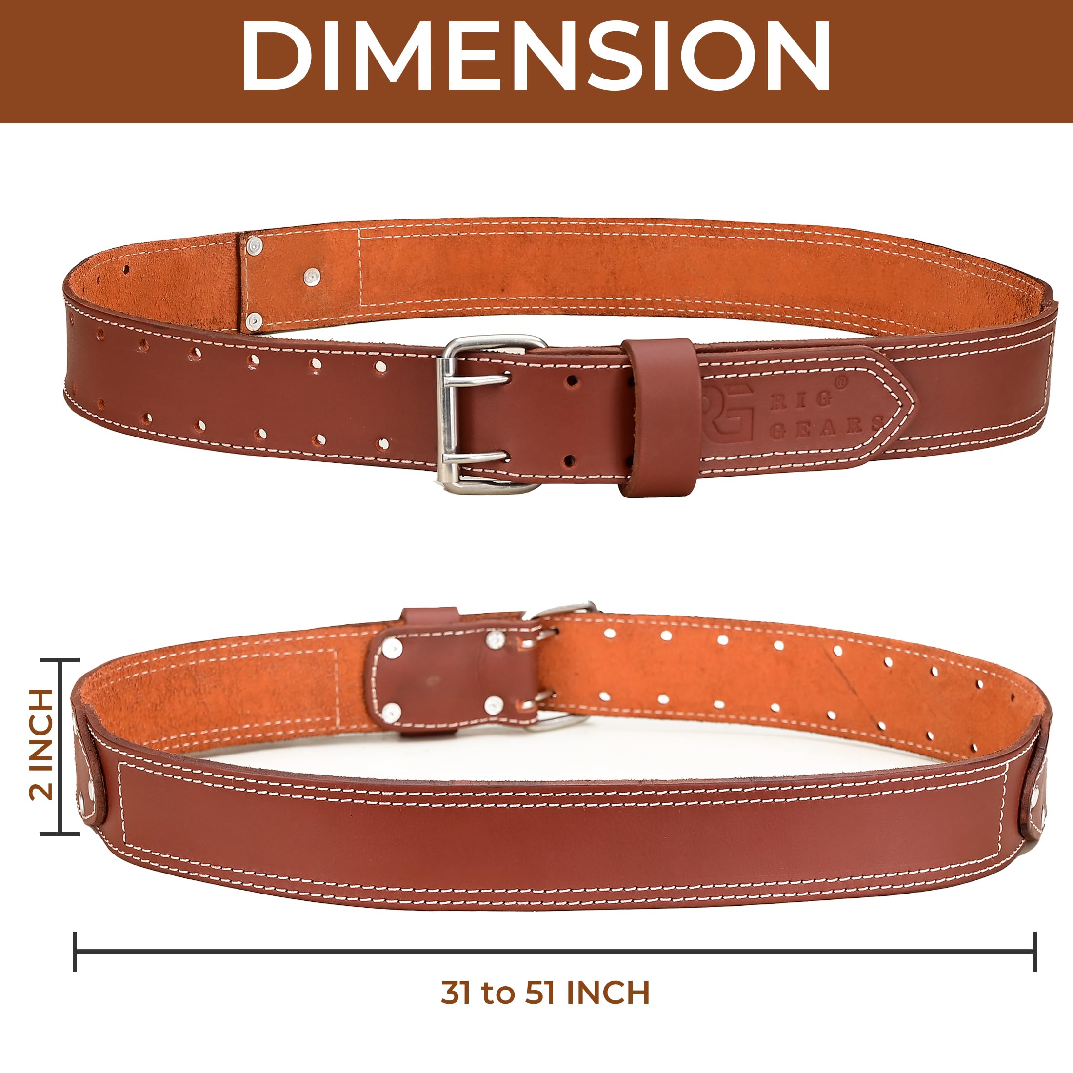 Ceinture à outils en cuir pour homme – Ceinture de travail en cuir pleine fleur de qualité 5,1 cm de large, taille réglable de 86,4 cm à 124,5 cm