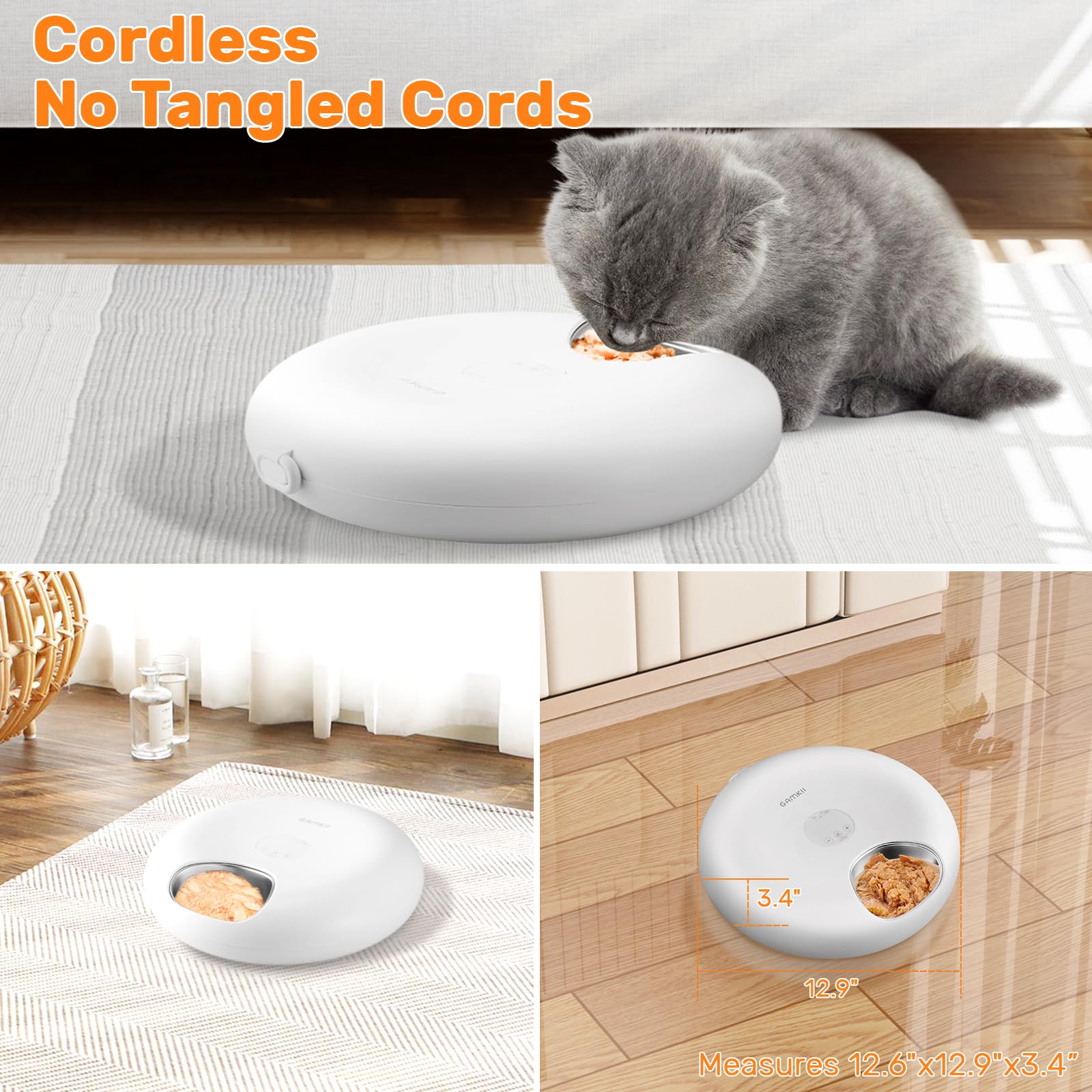 Automatic Cat Feeder for Wet Food, Stainless Steel Tray 6 Meals Dispenser with 2 Ice Packs, Programmable Timer, Rechargeable Cordless Auto Pet Feeder for Cats Small Dogs - image 5