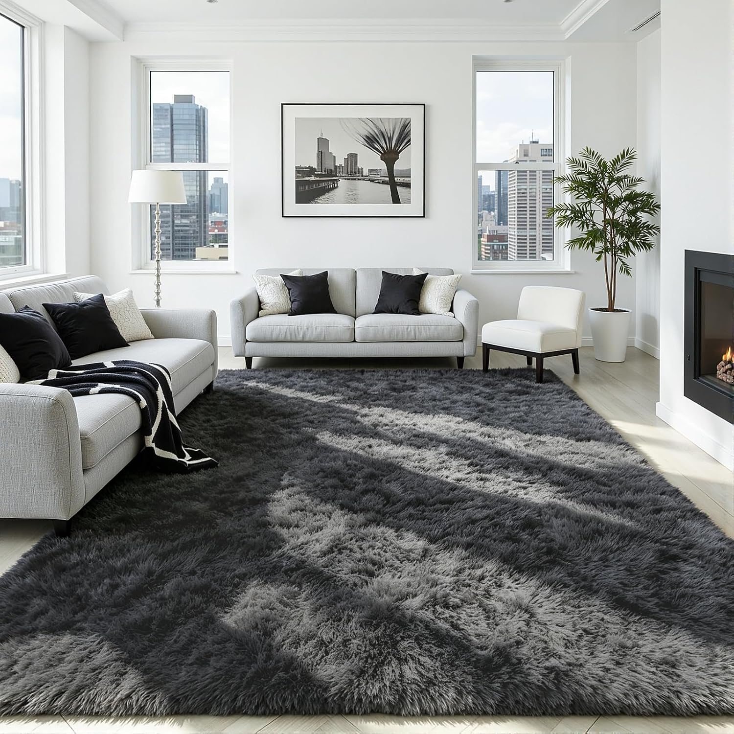 5x7 Area Rug for Living Room, Ultra Soft Fluffy Grey Rugs for Bedroom, Non Slip Large Shag Carpet, Fuzzy Plush Nursery Rug, Thick Washable Indoor Floor Carpets for Kids Office Dorm Home Decor