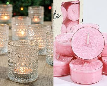 36 Pcs Clear Votive Candle Holders + 12pcs Tealights Candles