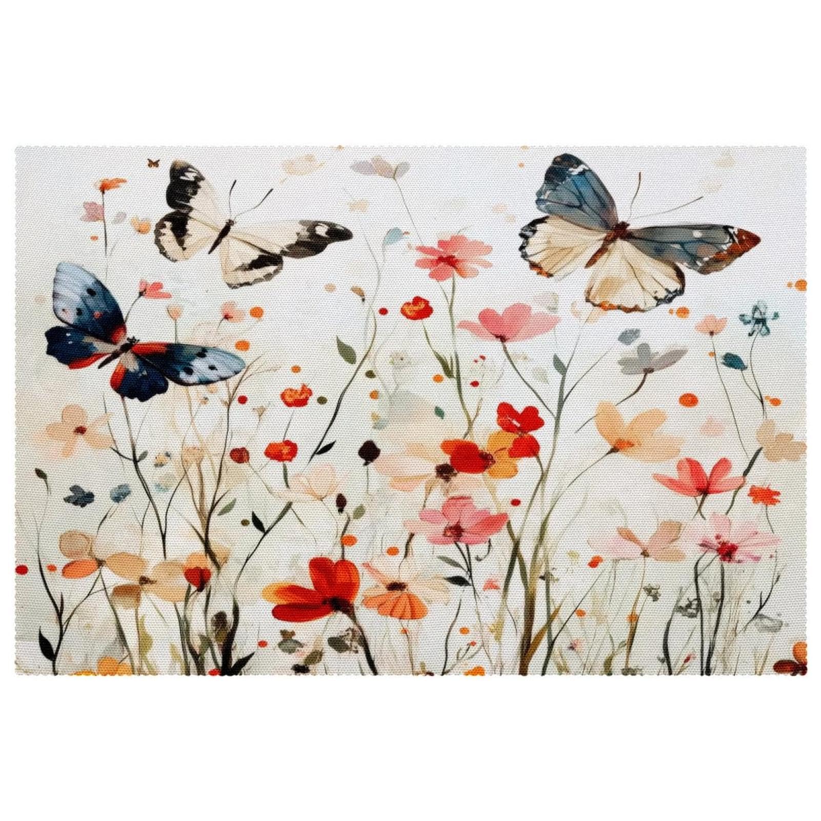Set de table tissu lavable motif fleurs lot de 4 pièces faciles à nettoyer