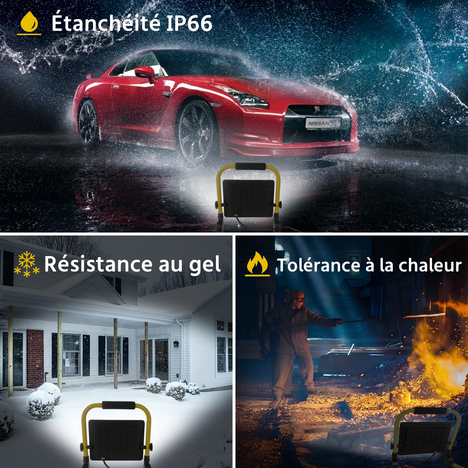 Projecteur de Chantier Led 200w, Lampe de Chantier 21600 Lm, Lampe Chantier Portable 6000k Lumière du Blanche, Ip66 Étanche, Prise Ue Lampes de Chantier Avec Fil de 3,5 M pour Atelier, Garage, Jardin