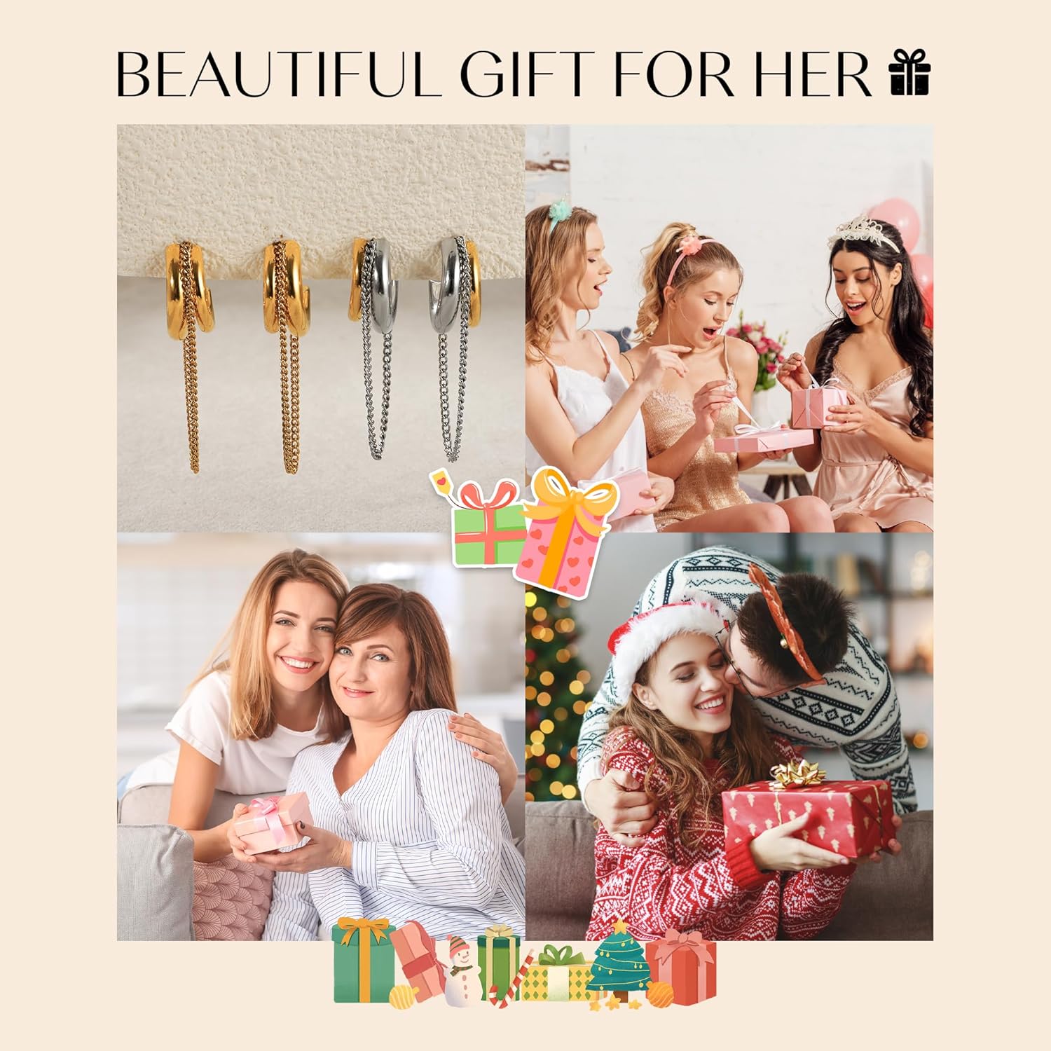 18K Gold Plated Hoop Earrings Gold and Silver Trendy Two Tone Dangling Chain Earrings,Waterproof Stainless Steel Hypoallergenic Earring,Statement Earrings for Daily Wear,Party,Birthday Jewelry Gifts - Image 6