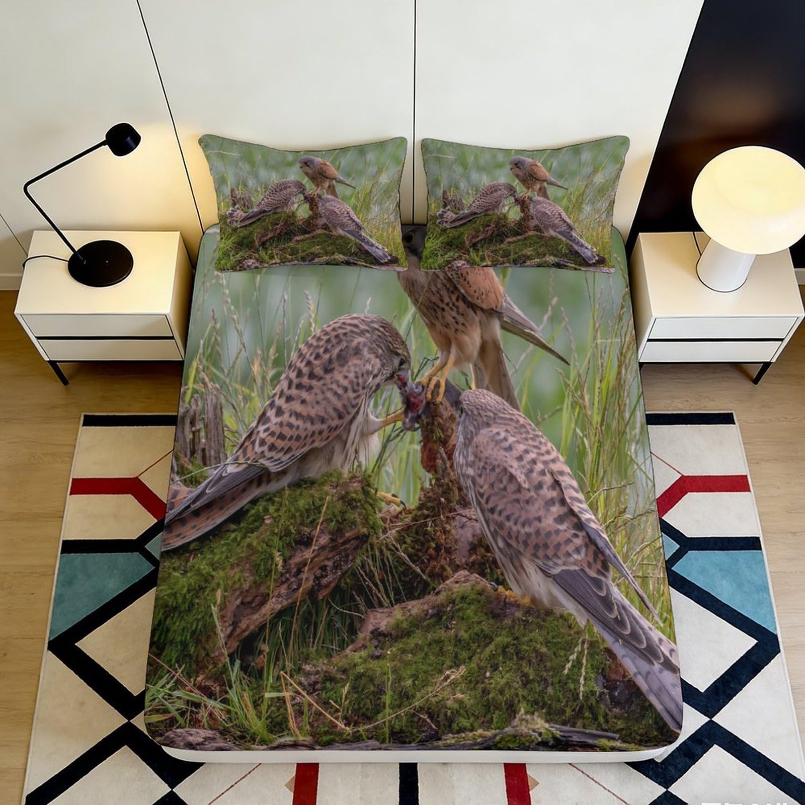Uxinyoume Style-1 3D Printed Wild Bird Fitted Sheet Microfiber Bedroom Decor Forest Hawk Mattress Cover For Home Guest Room Dorm 90X200x25cm