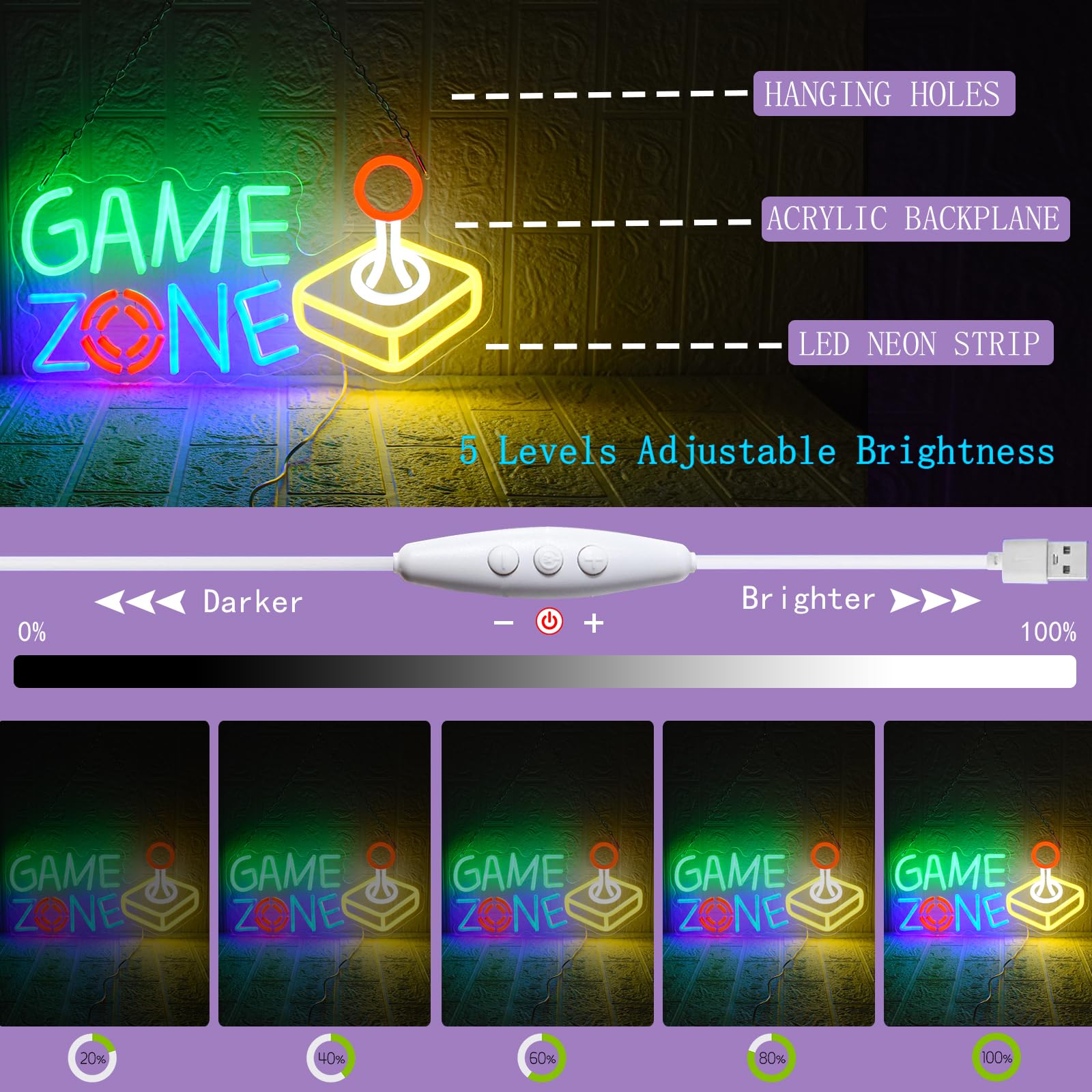 UExnkj-Y Neon Game Zone Sign Gaming Light LED Game Neon for Games Room Game Area, Man Cave, Gifts for Gamers Boys, Men - Image 4