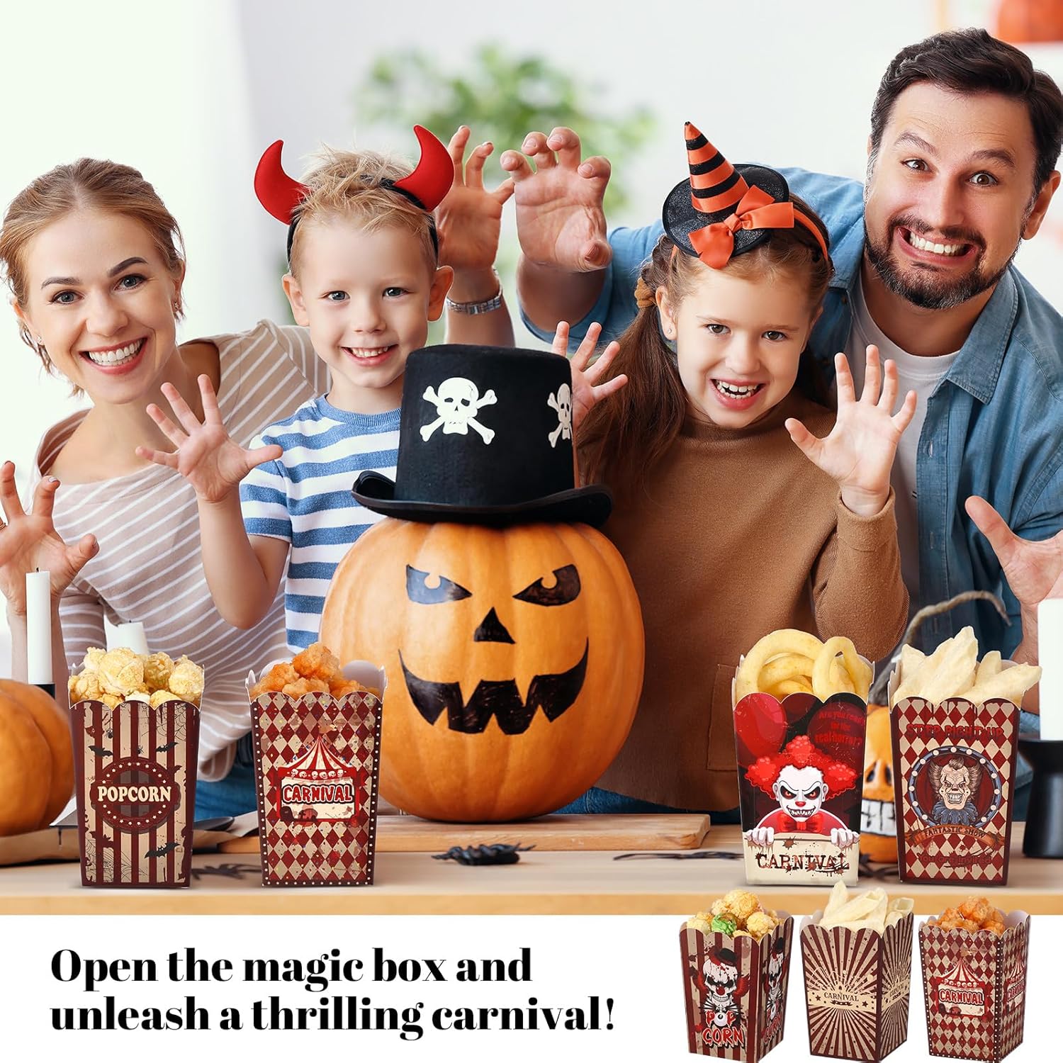 90 Pcs 9 Styles Halloween Creepy Popcorn Boxes Cardboard Popcorn Bags Snack Boxes Spooky Treat Bags for Candy Biscuits Party Favors