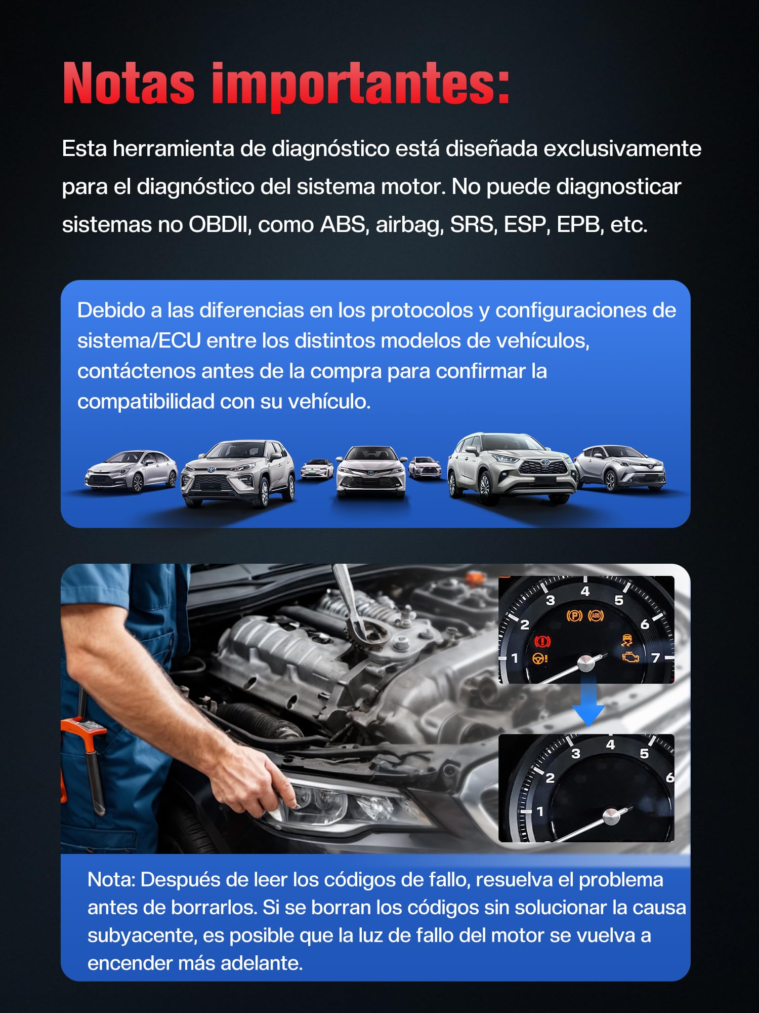 OBD2 Diagnosis Coche Scanner OBD: EOBD maquina Diagnóstico Coche en Español - Scanner OBD2 Multimarca Vehículos con Prueba de Batería - Lector Códigos Fallos Motor Autos Completas OBDII Funciones