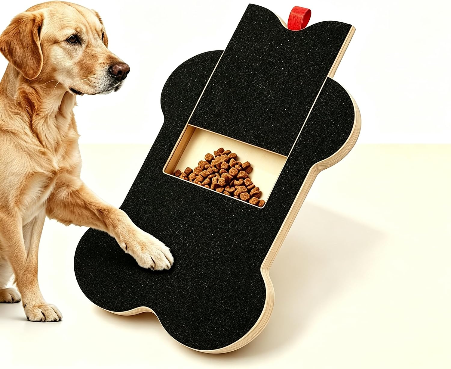 Dog Scratch Board Nail File with Treat Box, Non-Slip Wooden Pad