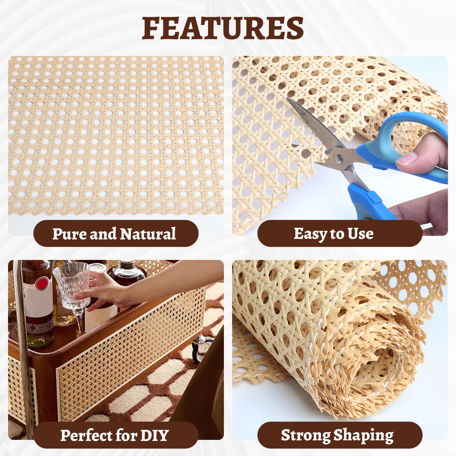 SDLDEER 1 rollo de cinta de ratán de bastón, rollo de cincha de caña de 20 cm x 100 cm, malla de ratán natural, red tejida para muebles, sillas, armarios, cestas de techo, manualidades