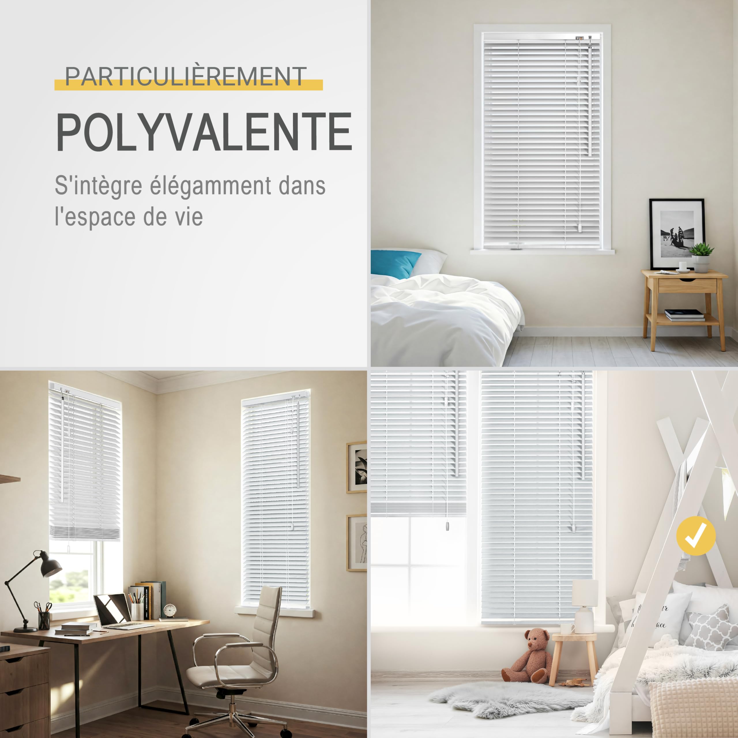 Sol Royal Store Venitien 90x160 cm JH3 – Store Venitien Bois à Lamelles Écologiques Blanc – Stores Vénitiens intérieurs pour Fenêtres et Portes