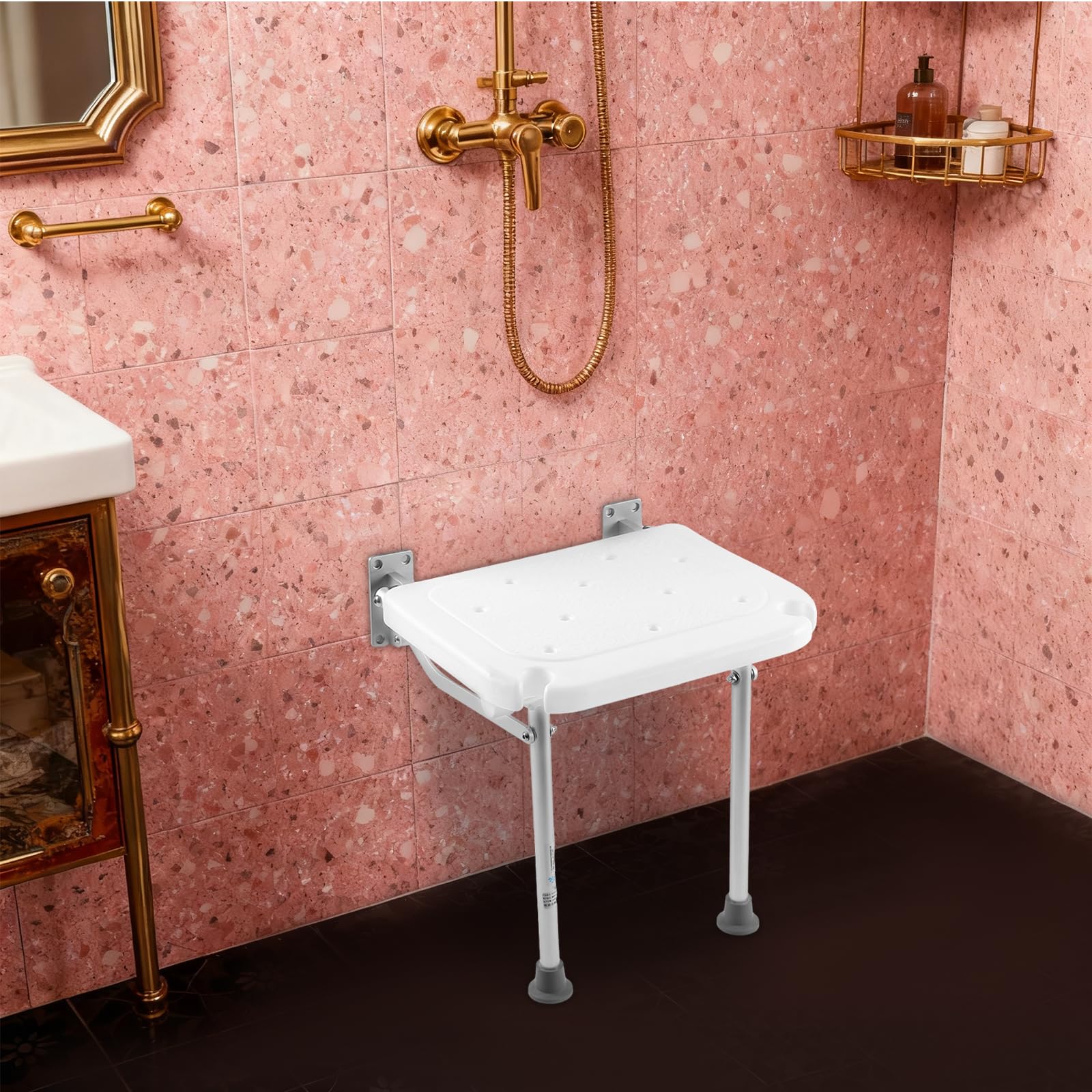 Asiento de ducha plegable para montaje en pared, taburete de ducha para personas mayores, silla de ducha plegable, silla plegable de pared para personas mayores discapacitadas, carga máxima 100 kg