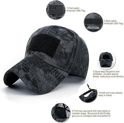 Miniatura 2 de REDSHARKS Gorra de béisbol de camuflaje de serpiente con bandera estadounidense operador táctico del ejército militar del ejército para disparar caza