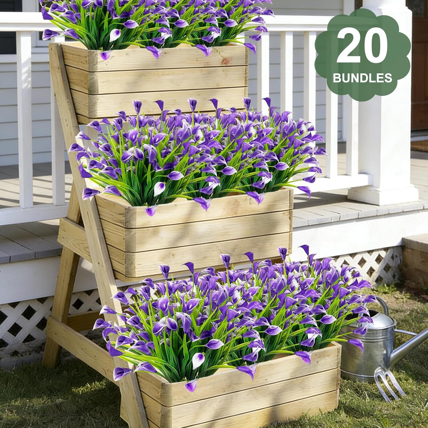 TURNMEON 20 Bundles Calla Lily (400 Heads) Artificial Flowers for Outdoors, Fake Plants UV Resistant Faux Plastic Fake Flowers for Indoor Planter Home Porch Yard Spring Summer Cemetery Decor(Purple) - Image 5