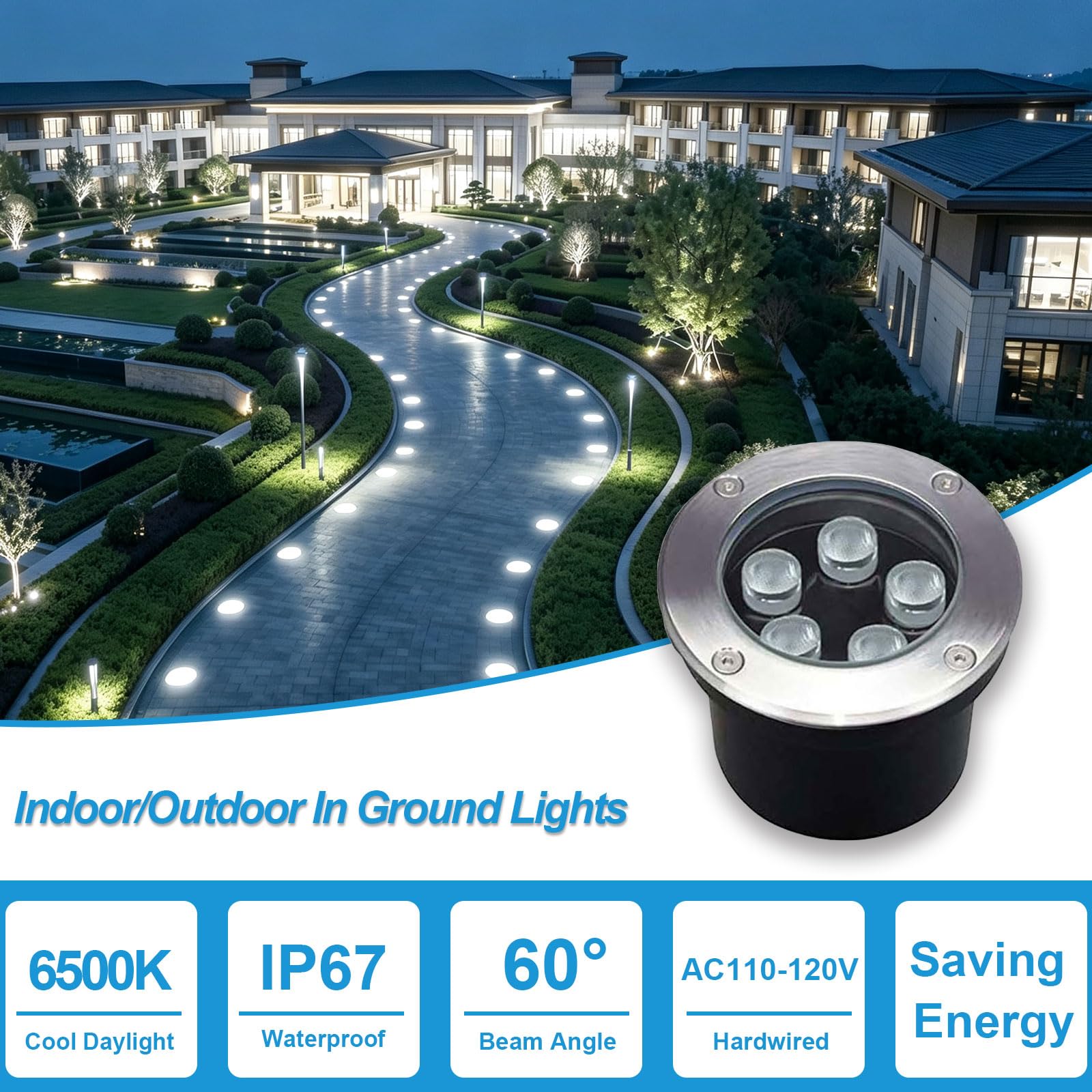 GOCuces 5W White Outdoor Well Lights In Ground 110V-120V 4 Pack